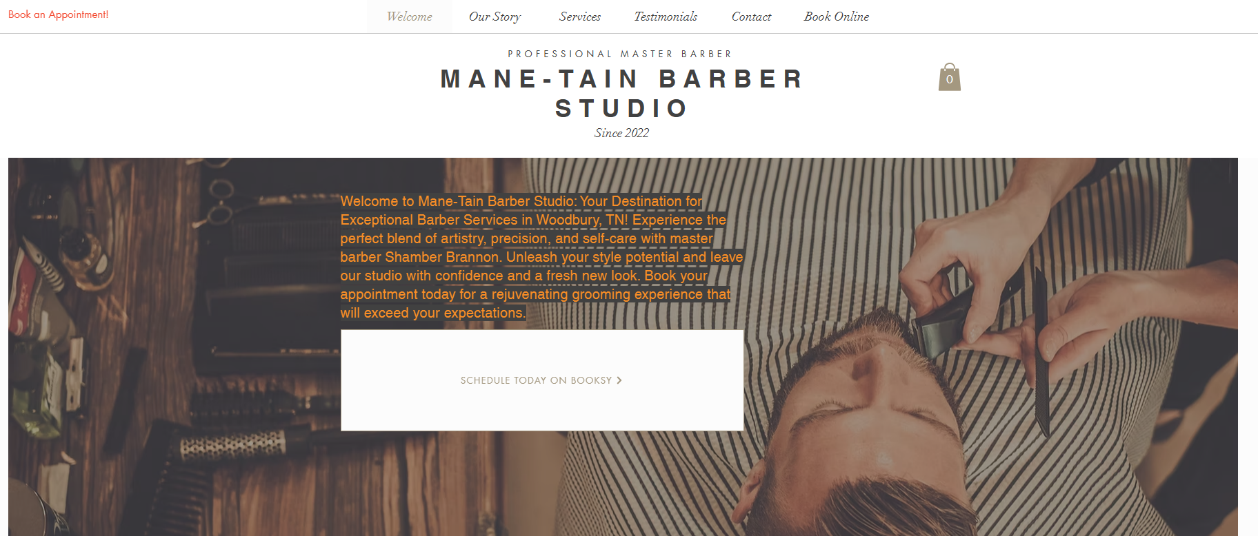 picture of mane-tain barber studio website