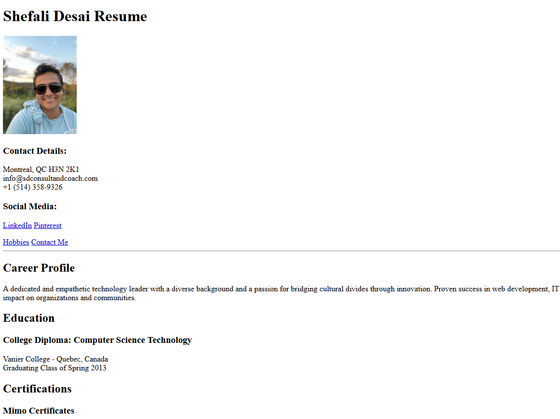 photo of Shefali's online resume